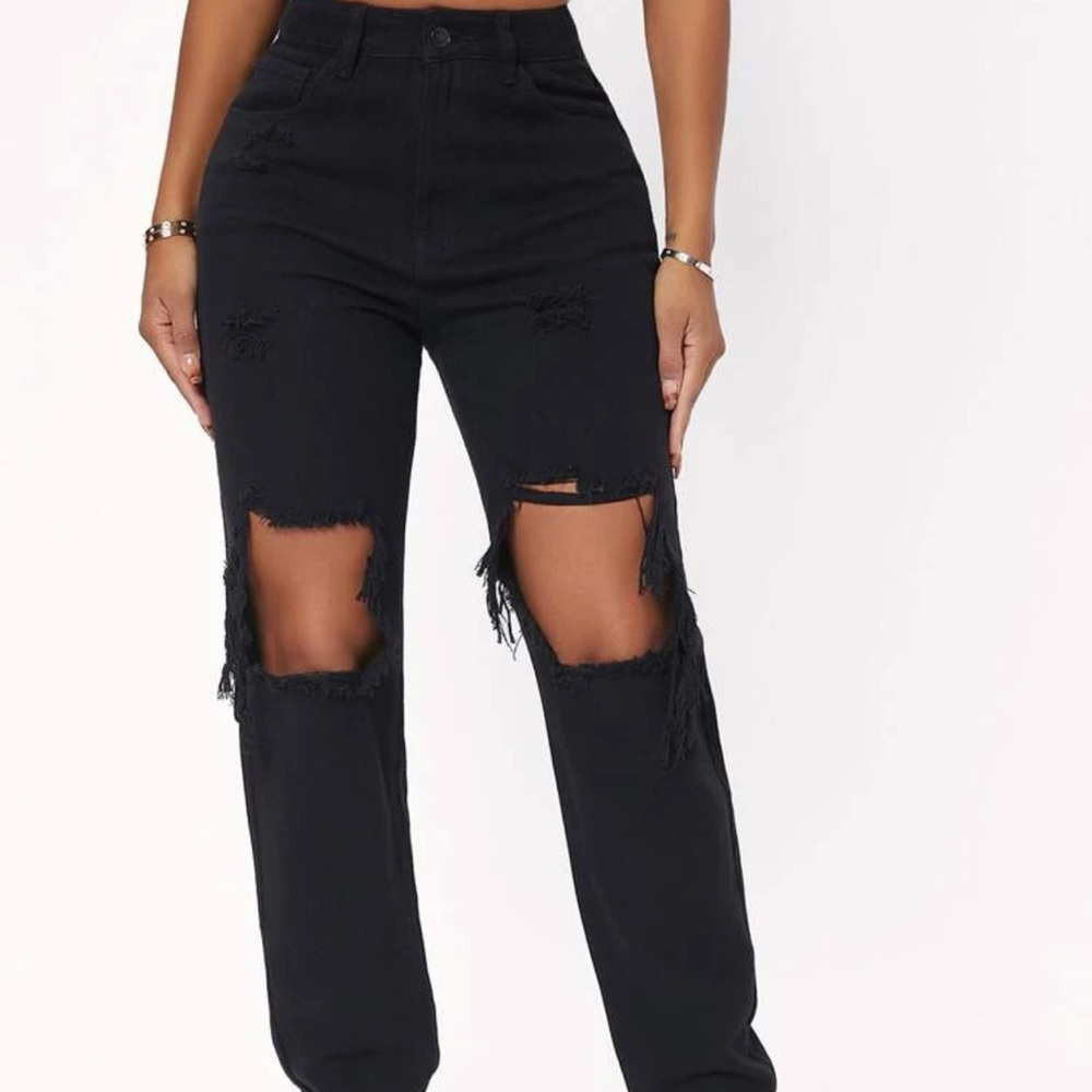 High Waist Denim Black Ripped Jeans